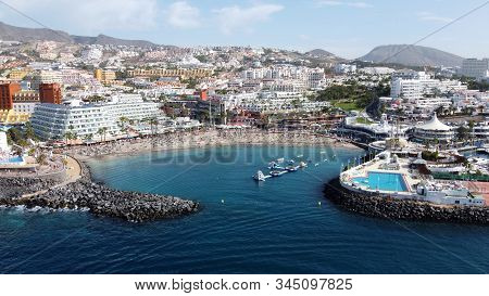 Canary Island Tenerife, Spain - 26 Dec, 2019: Aerial View Of The Beach Called Playa La Pinta Puerto 