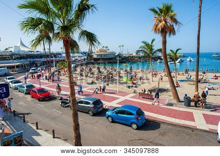 Canary Island Tenerife, Spain - 26 Dec, 2019: Palm Trees Near The Beach Called Playa La Pinta Puerto