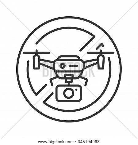 Quadcopter Video Prohibited Black Line Icon. No Drone Zone. Aircraft Device Concept. Sign For Web Pa