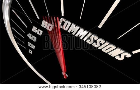 Commissions Sales Portion Profit Incentives Speedometer Word 3d Illustration