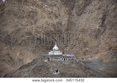 View Landscape And Shanti Stupa On A Hilltop In Chanspa For Tibetan People And Travelers Foreigner T