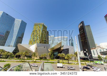Las Vegas, Nevada, Usa - May 16, 2019: View Of The Las Vegas Skyline From Pedestrian Bridge In The C