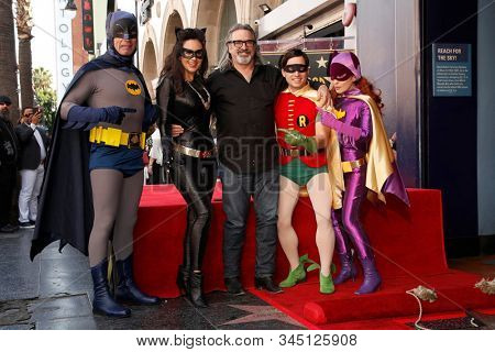 LOS ANGELES - JAN 9:  Batman, Catwoman, Robert Carradine, Robin, Riddler at the Burt Ward Star Ceremony on the Hollywood Walk of Fame on JANUARY 9, 2020 in Los Angeles, CA