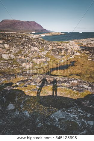 View Over Colourful Greenland Houses Of Disko Island, Arctic City Of Qeqertarsuaq. Located In The Di