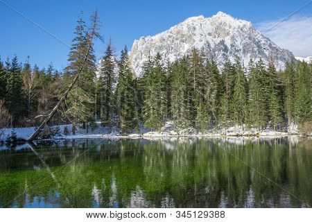 River Near Green Lake (gruner See) In Sunny Winter Day. Famous Tourist Destination For Walking And T