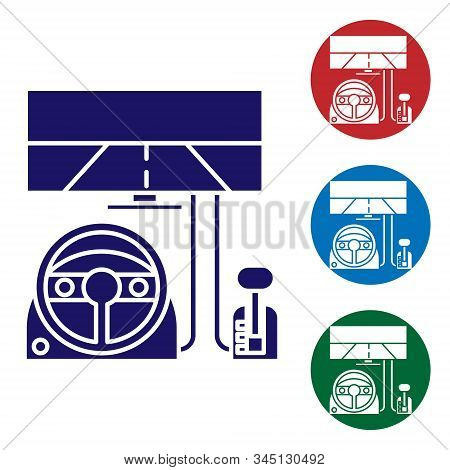 Blue Racing Simulator Cockpit Icon Isolated On White Background. Gaming Accessory. Gadget For Drivin