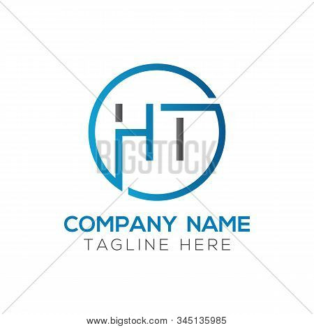 Letter Ht Logo Design Linked Vector Template With Blue And Black. Initial Ht Vector Illustration