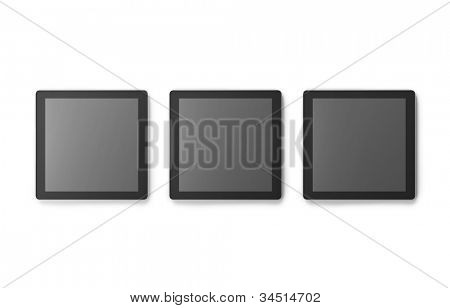  Três quadrados tablet PCs isolados no branco.