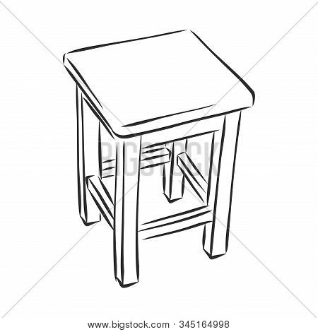 Stool Wooden Tabouret Chair Sketch Engraving Vector Illustration. Scratch Board Style Imitation. Han