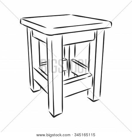 Stool Wooden Tabouret Chair Sketch Engraving Vector Illustration. Scratch Board Style Imitation. Han