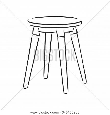 Stool Wooden Tabouret Chair Sketch Engraving Vector Illustration. Scratch Board Style Imitation. Han