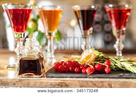 Different Bitters And Liqueurs in the bar