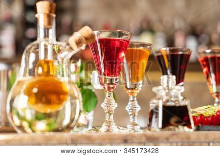 Different Bitters And Liqueurs in the bar