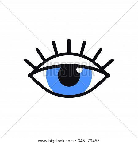 Open Blue Eye Line Icon On White Background. Look, See, Sight, View Sign And Symbol. Vector Linear G