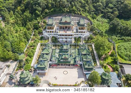 Nantou, Taiwan - September 15th, 2019: aerial view of famous landmark of BaoHu Dimu Temple at Puli, Nantou, Taiwan, Asia