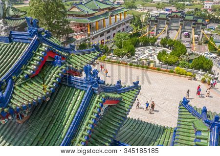Nantou, Taiwan - September 15th, 2019: aerial view of famous landmark of BaoHu Dimu Temple at Puli, Nantou, Taiwan, Asia