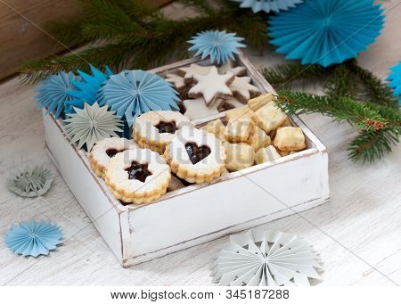 Cookies On The Background Of A Festive Decoration. Rustic Style.