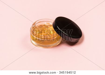 Care For Cosmetics In A Bottle On A Delicate Pink Background Medical Concept Oxygen Filled Fluid