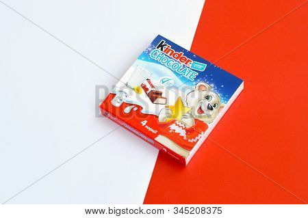 Kinder Chocolate Small Box Made By Ferrero Spa. Kinder Is A Confectionery Product Brand Line Of Ital