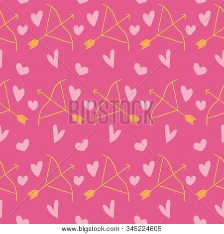 Vector Dark Pink Bow And Arrows With Hearts Valentines Day Seamless Pattern