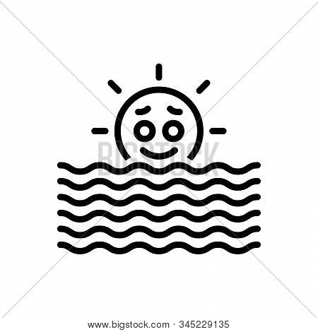 Black Line Icon For Sea Ocean Briny Deep Marine Nautical Sun-rise