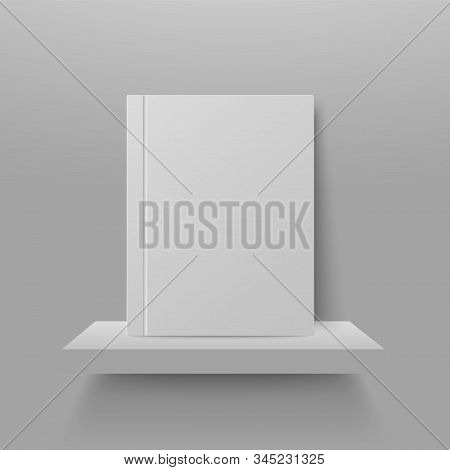 Shelf On Wall With Book. Empty Realistic Bookshelf. Store Stend In Shop, Front View.