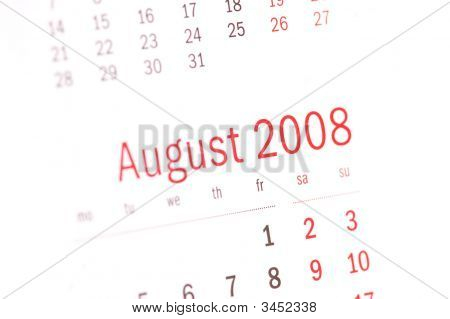 Nærbillede af August 2008 fra kalender
