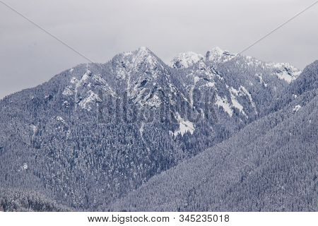 View Of Grouse Mountain Covered In Snow During The Snow Storm And Extreme Cold Weather In Vancouver