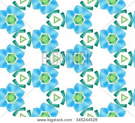 Blue Green Vintage Seamless Pattern. Hand Drawn Watercolor Ornament. Ravishing Repeating Tile. Radia