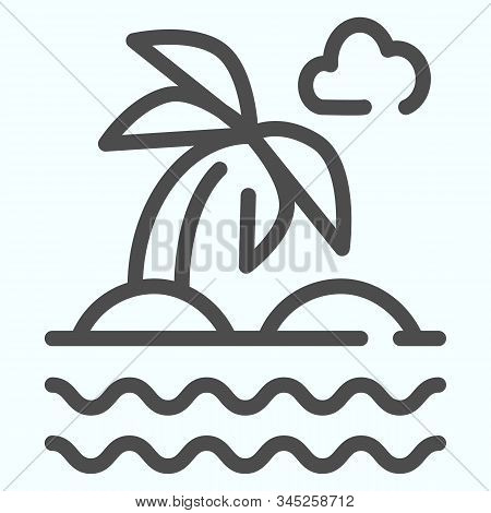 Isle Line Icon. Island Line Beach Palm And Sea Illustration Isolated On White. Tropical Or Deserted 