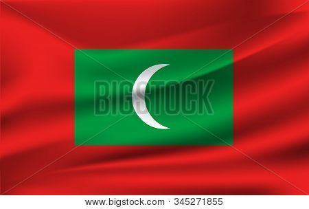 Flag Of Maldives. Realistic Waving Flag Of Republic Of Maldives. Fabric Textured Flowing Flag Of Mal