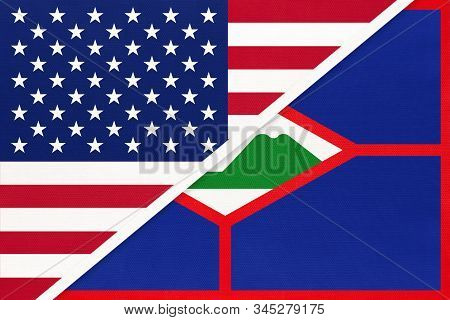Usa Vs Sint Eustatius Island National Flag From Textile. Relationship, Partnership And Economic Betw