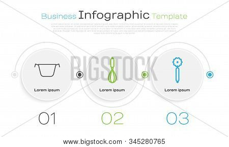 Set Line Cooking Pot , Kitchen Whisk  And Pizza Knife . Business Infographic Template. Vector
