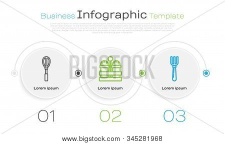 Set Line Kitchen Whisk , Salt And Pepper  And Fork . Business Infographic Template. Vector