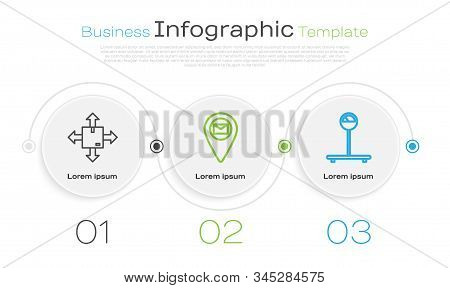 Set Line Cardboard Box With Traffic Symbol, Placeholder On Map Paper And Scale . Business Infographi