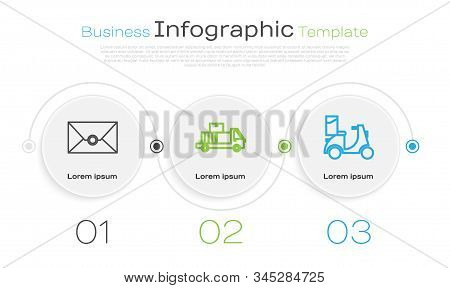 Set Line Envelope , Delivery Truck With Cardboard Boxes And Scooter Delivery . Business Infographic