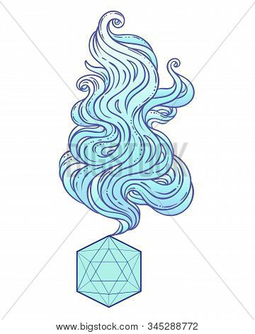Sacred Geometry. Icosahedron Line Drawing With Magic Steam, Platonic Solid. Religion, Spirituality, 
