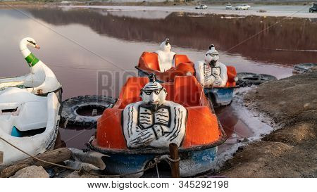 Mahorloo, Shiraz, Iran - May 2019: Abandoned Pedal Boats By The Maharloo Pink Lake