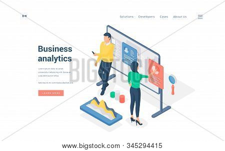 Business Analysts Working With Data Isometric Vector Illustration.