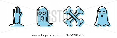 Set Line Crossed Bones , Zombie Hand , Ghost And Ghost Icon. Vector