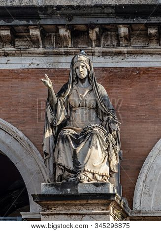 Rome, Italy - December 07, 2019:  Statues At Cemetary Campo Verano ( Cimitero Monumentale Al Verano 