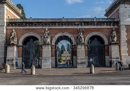 Rome, Italy - December 07, 2019:  Entrance To The Famous Cemetary Campo Verano ( Cimitero Monumental