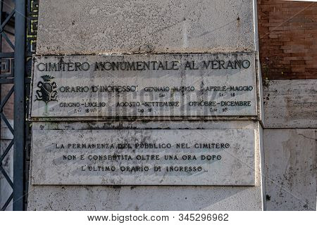 Rome, Italy - December 07, 2019:  Cemetary Campo Verano ( Cimitero Monumentale Al Verano ) Near San 