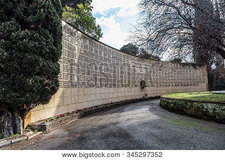 Rome, Italy - December 07, 2019:  Grave Monument In Cemetary Campo Verano ( Cimitero Monumentale Al 