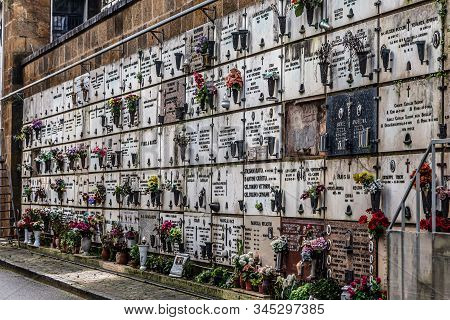 Rome, Italy - December 07, 2019:  Grave Monument In Cemetary Campo Verano ( Cimitero Monumentale Al 