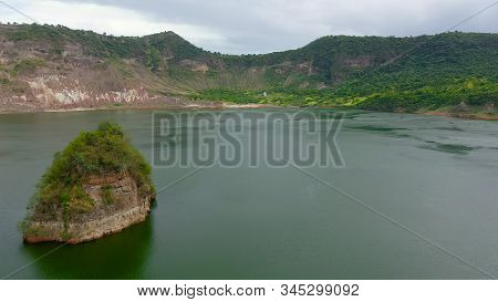 Taal Volcano And The Shores Of The Crater Lake, Covered With Tropical Greenery, Top View. Tagaytay P