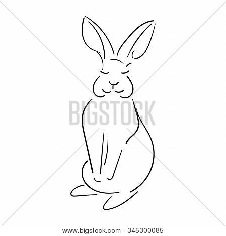 Line Rabbit Black Outline Isolated On White Background, Cute Rabbit Vector Stock Vector For Design A