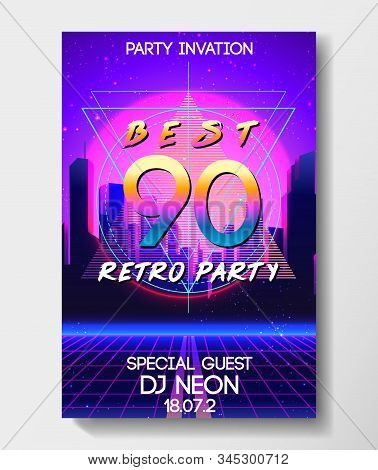 Retro Futurism Flyer Set. Vector Futuristic Synth Wave Illustration. 80s Retro Poster Background. Go