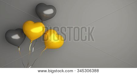 Happy Valentines Day, Valentines Day Background, Greeting Card, Heart Shape Black And Gold Balloon O