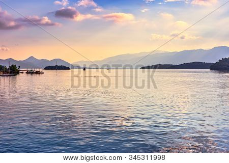 Colorful Morning Seascape Of Nydri Bay, East Side Of Lefkada Island, Greece, Europe.